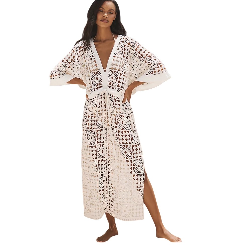 NWT Anthropologie Mediterranean Resort Artisan Crochet Kaftan Ivory One Size